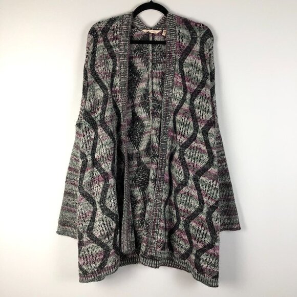 Soft Surroundings Open Front Cardigan Sweater One Size Gray Knit Long Sleeve - Picture 1 of 9